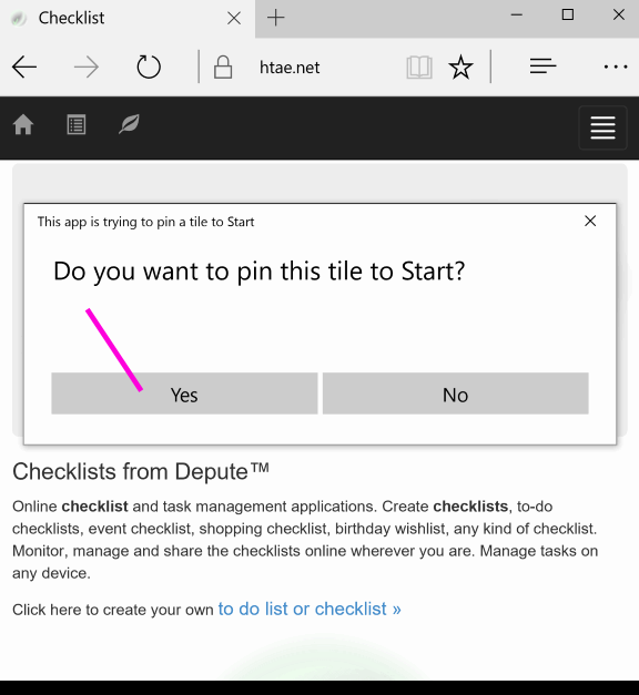 How to add a live tile to windows - Internet Explorer/Edge